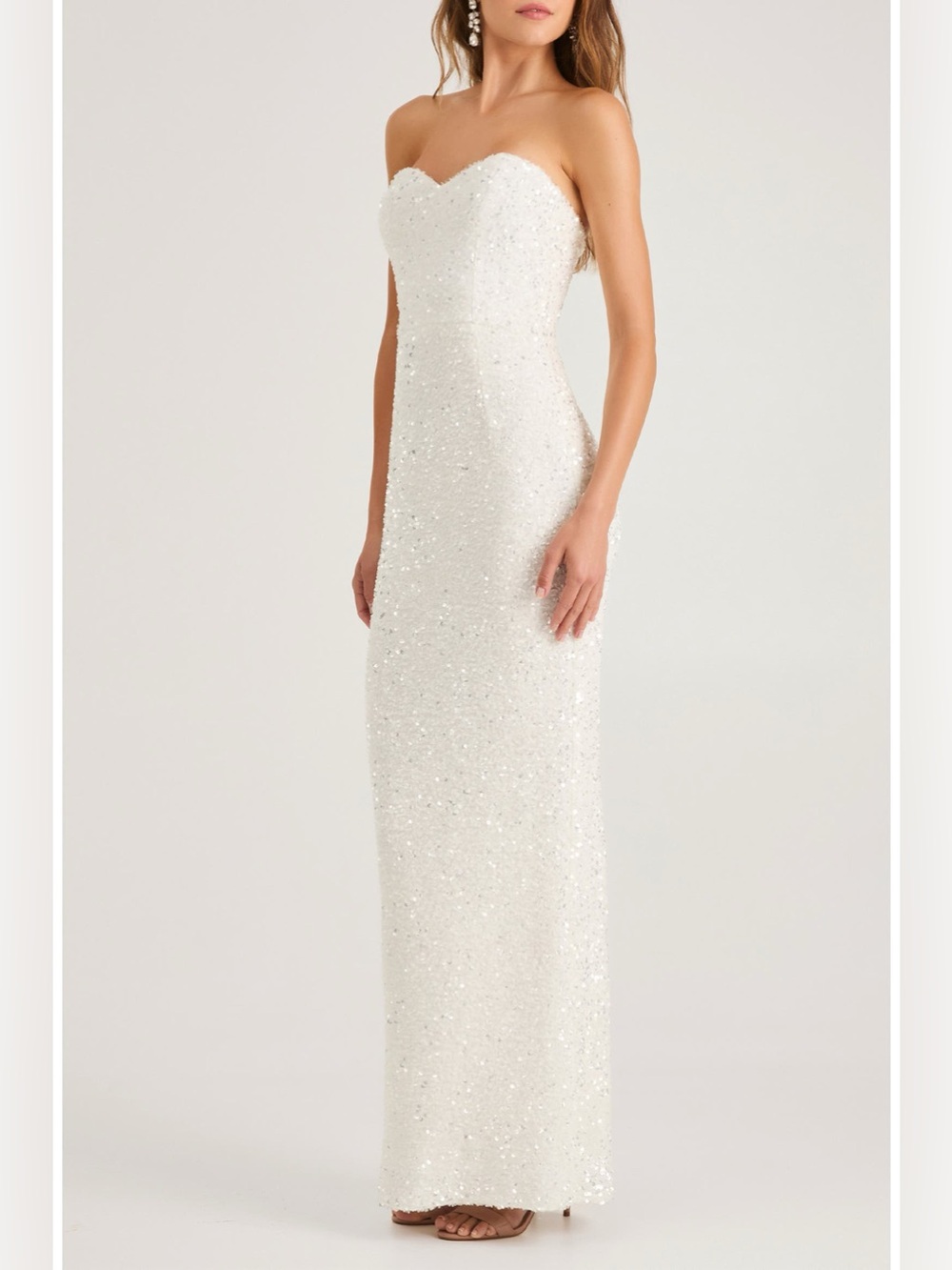 HELSI - Ryan Sequin White Strapless Column Gown - Size S